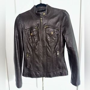 Michael Kors Genuine Leather Dark Brown Jacket Size Small- GENTLY WORN
